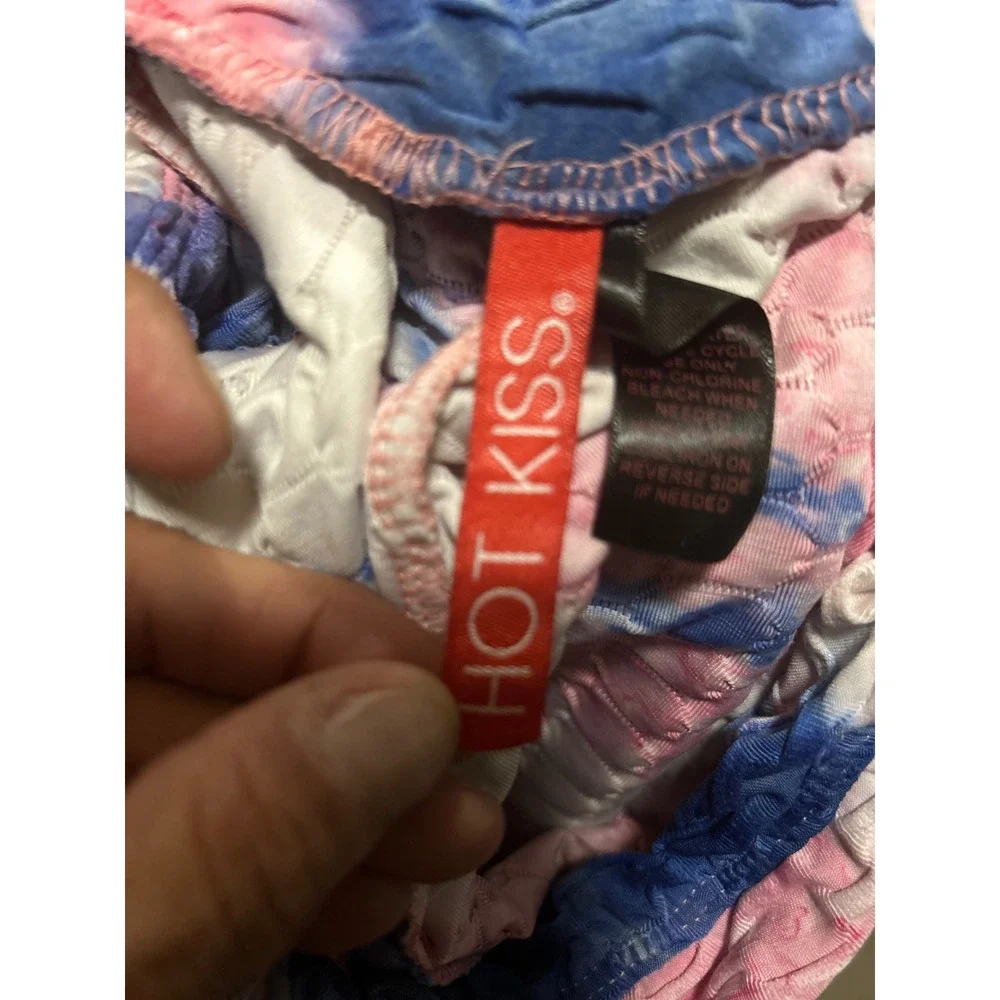 Hot Kiss Pink Blue Tie Dye Honeycomb Bubble Scrunch Butt Biker Shorts XL Womens
